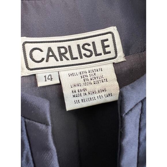 Carlisle Quilted Textured Jacket Zip Up Navy Blue Silk Blend Size 14 SG - Picture 3 of 11